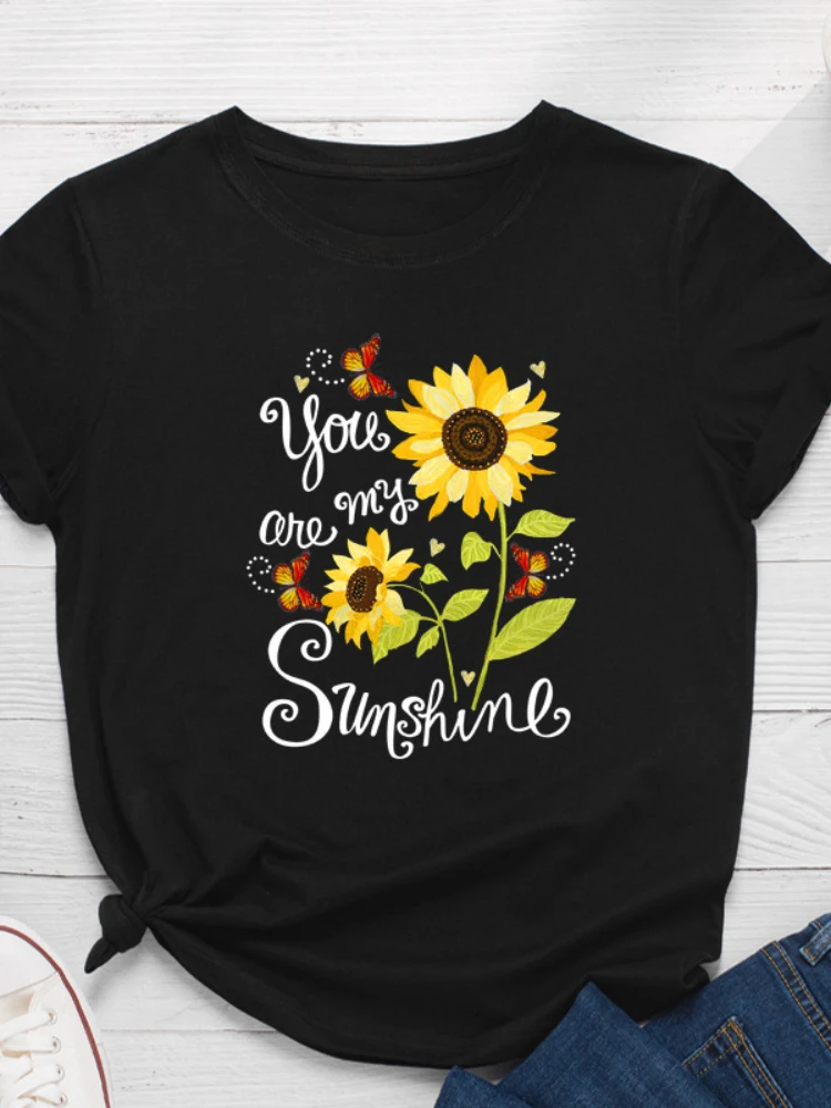 

You Are My Sunshine Sunflower Print Women T Shirt Short Sleeve O Neck Loose Women Tshirt Ladies Tee Shirt Tops Camisetas Mujer