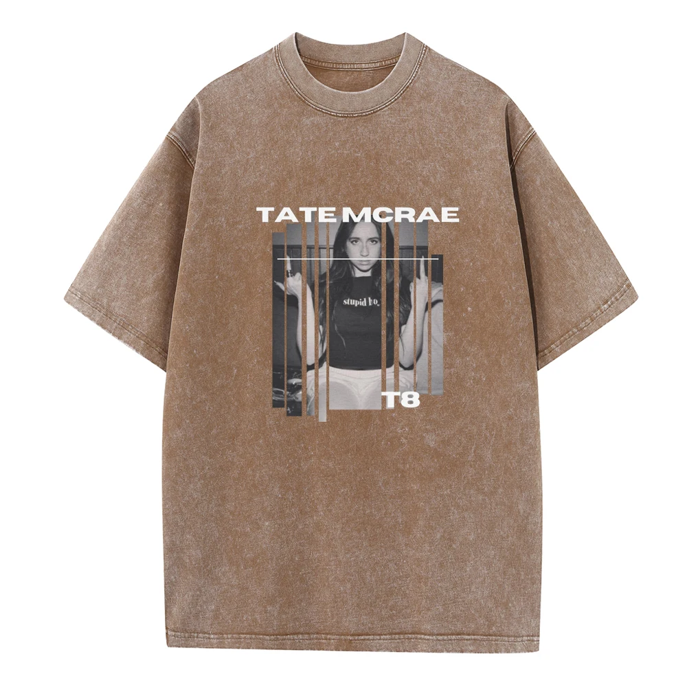 Рубашка Tate Mcrae хлопковая с круглым вырезом винтажная принтом в стиле Харадзюку