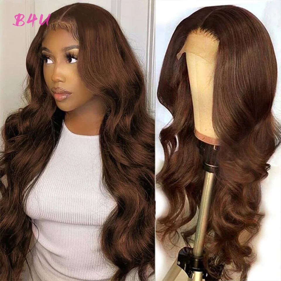 Brown Wigs Transparent Lace Front Human Hair Wig Brazilian Body Wave Lace Front Wig For Women Remy #4 Colored Human Hair Wig
