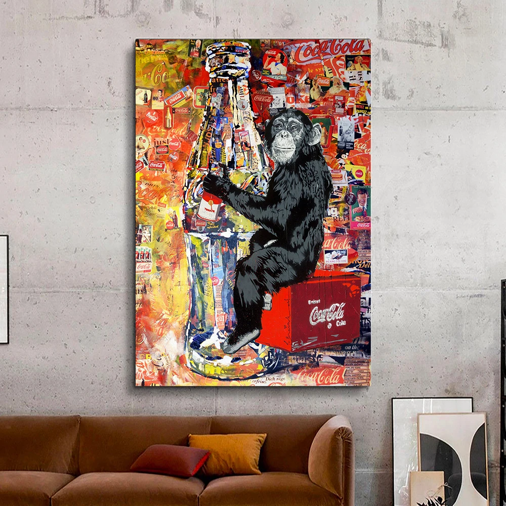

Funny Monkeys Canvas Posters And Prints Banksy Artwork Cola Painting Graffiti Street Art Wall Decorative Pictures Home Decor