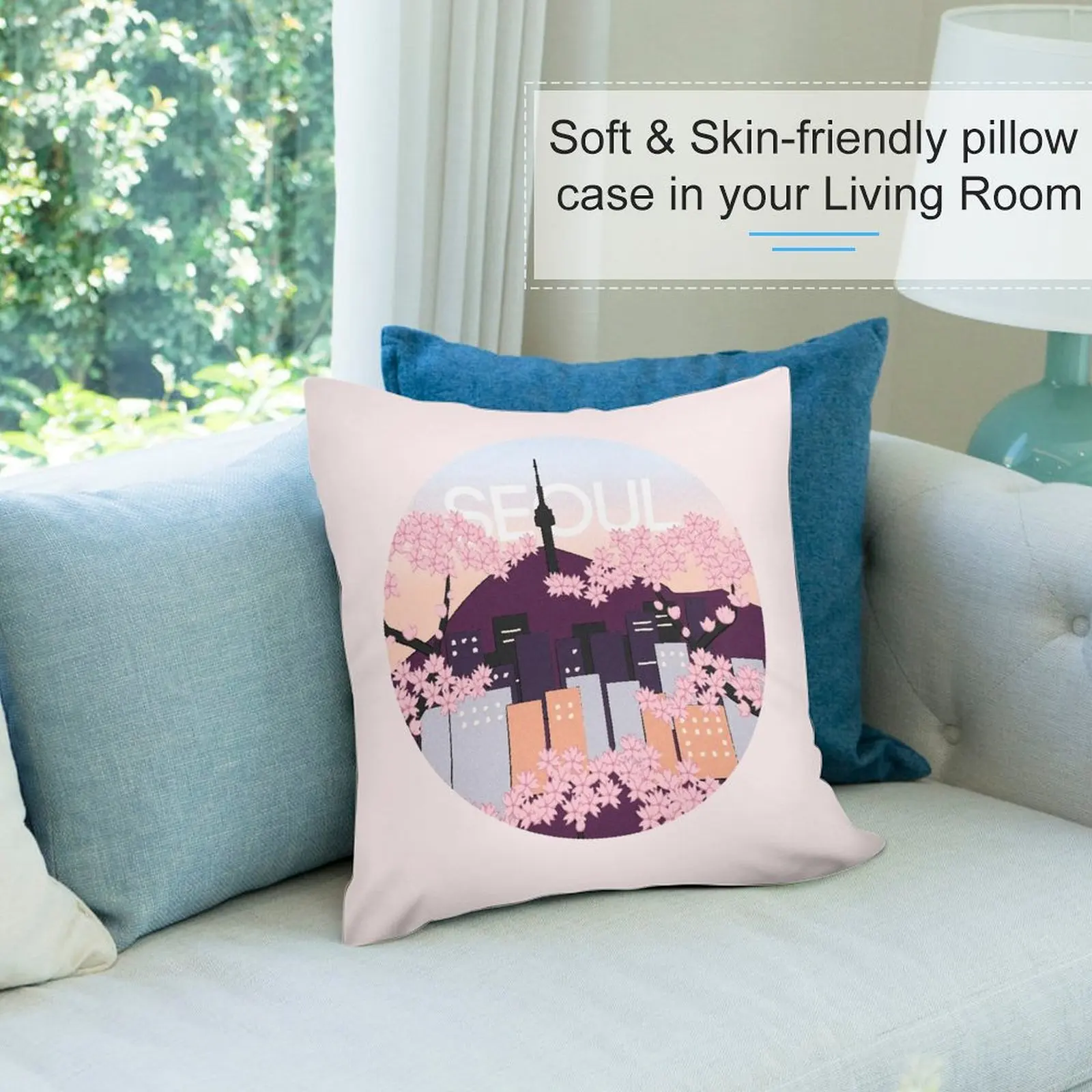 Сеуловая башня с деревянными блоками вишневые цветы Южная Корея эластичный