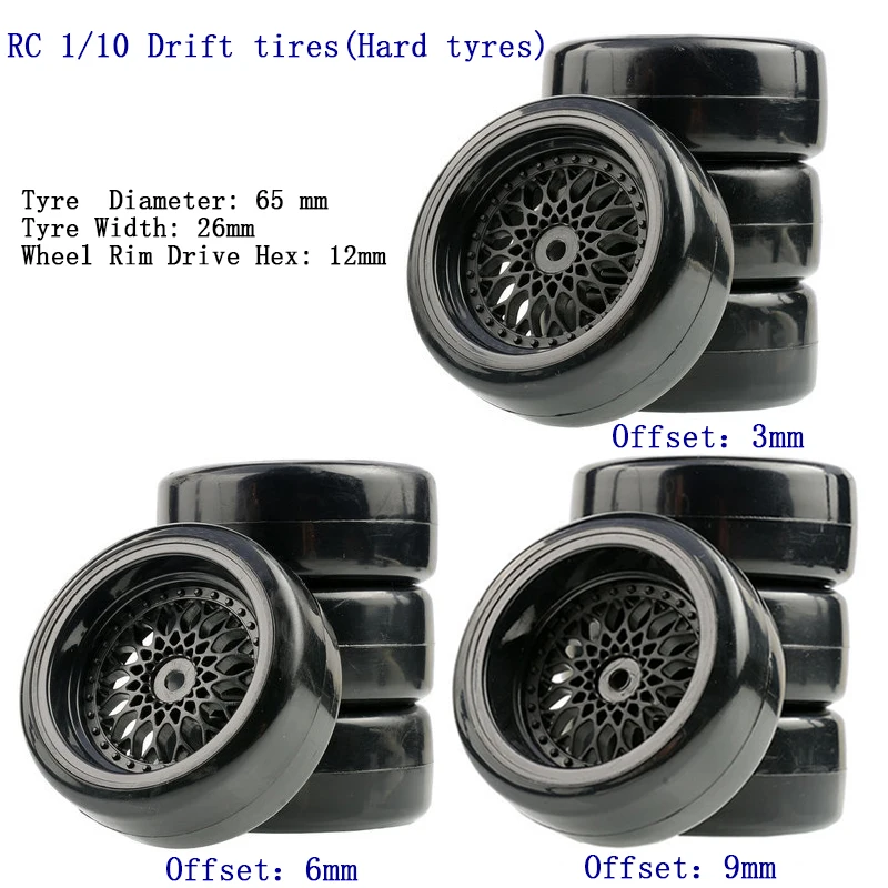 4 шт. RC 1:10 Дрифт Автомобильные пластиковые колесные диски и шины для HSP 94123/94103/D4/D3