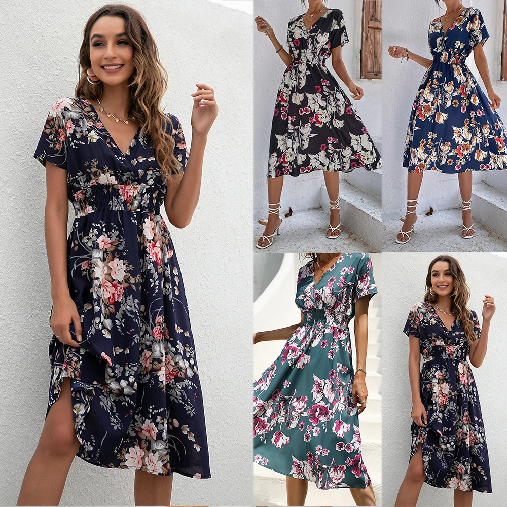 

2022 Summer Dresses For Women Floral Feminine Bohemian Casual Evening Wedding Guest Holiday Beach Dress Vestidos De Verano Mujer