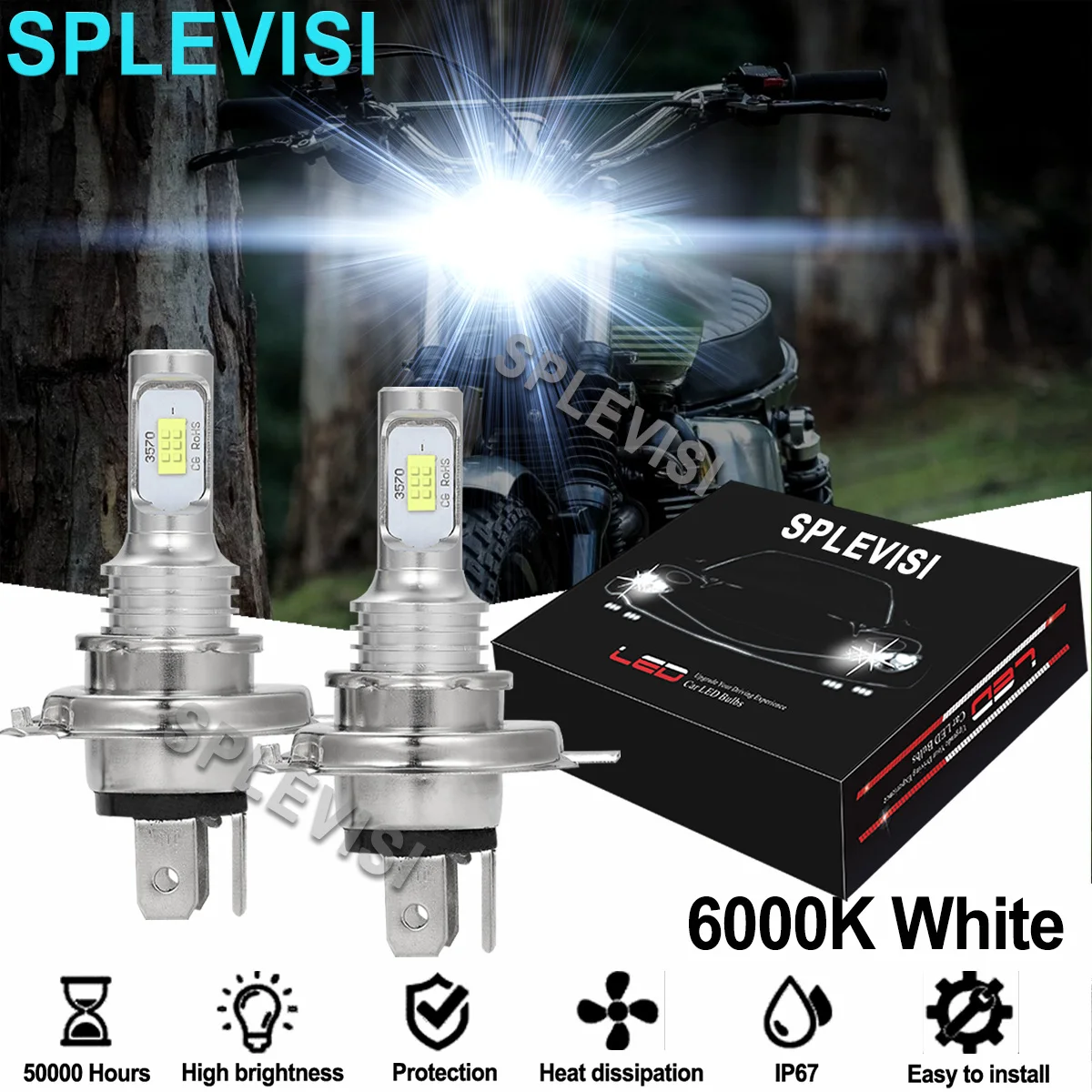 

2PCS Bright White Motorcycle LED Headlight Hi Low Beam 6000K For Triumph Tiger 1996-2006Tiger 800 2011-2019 Tiger 1050 2007-2012