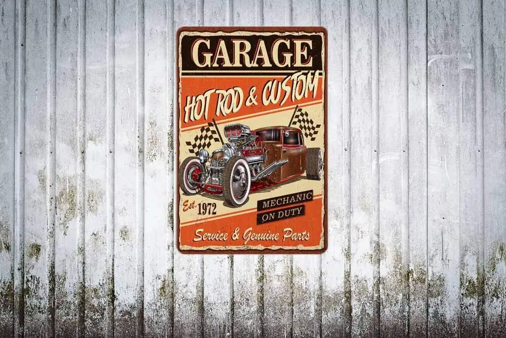 Плакат Swono Grge Tn Sgns Hot Rod Cr Custom Mechnc on Duty Vntge Metl Sgn для мужчин и женщин Wll Декор Brs Revurnts Cafe