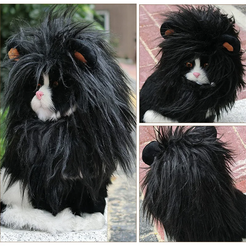 

Interesting Lion Headgear White Multifunctional Headgear Plush Material Lovely Cap Portable Pet Headgear Black Soft