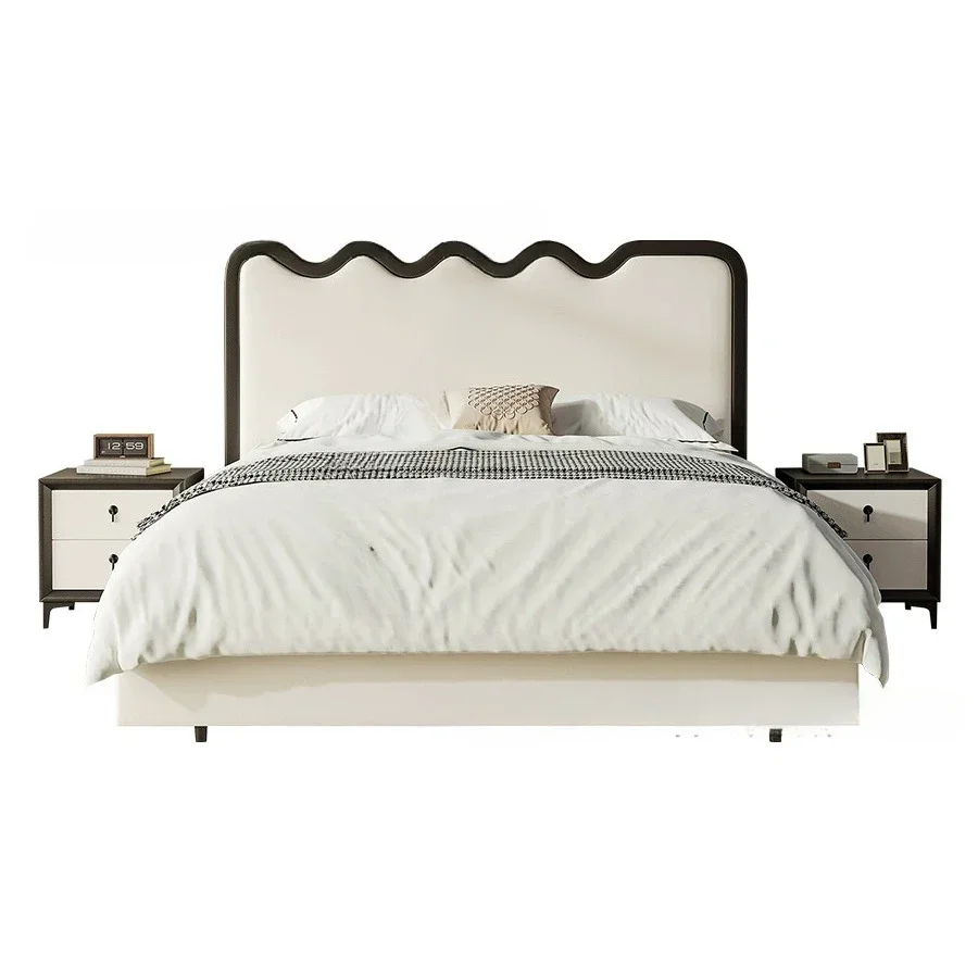 Кремовая ветровая Экологичная кожаная кровать из массива дерева 1 8 метра двойная