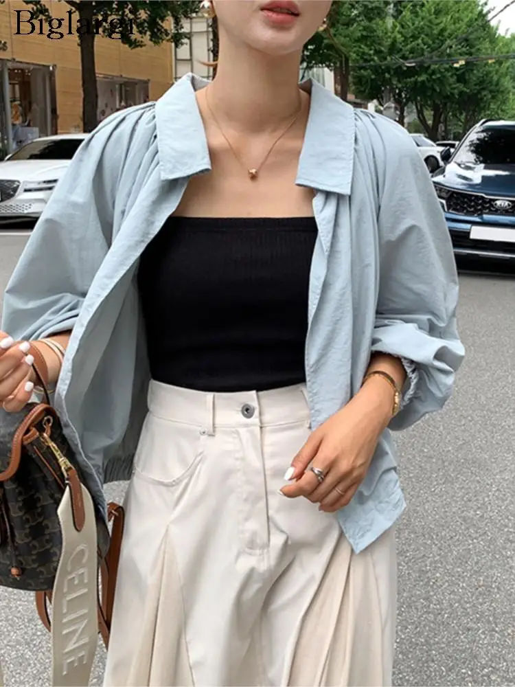 

Autumn Shirt Coat Women Long Sleeve Fashion Pleated Ladies Cropped Coats Korea Style Loose Casual Woman Shirt Coat 2023