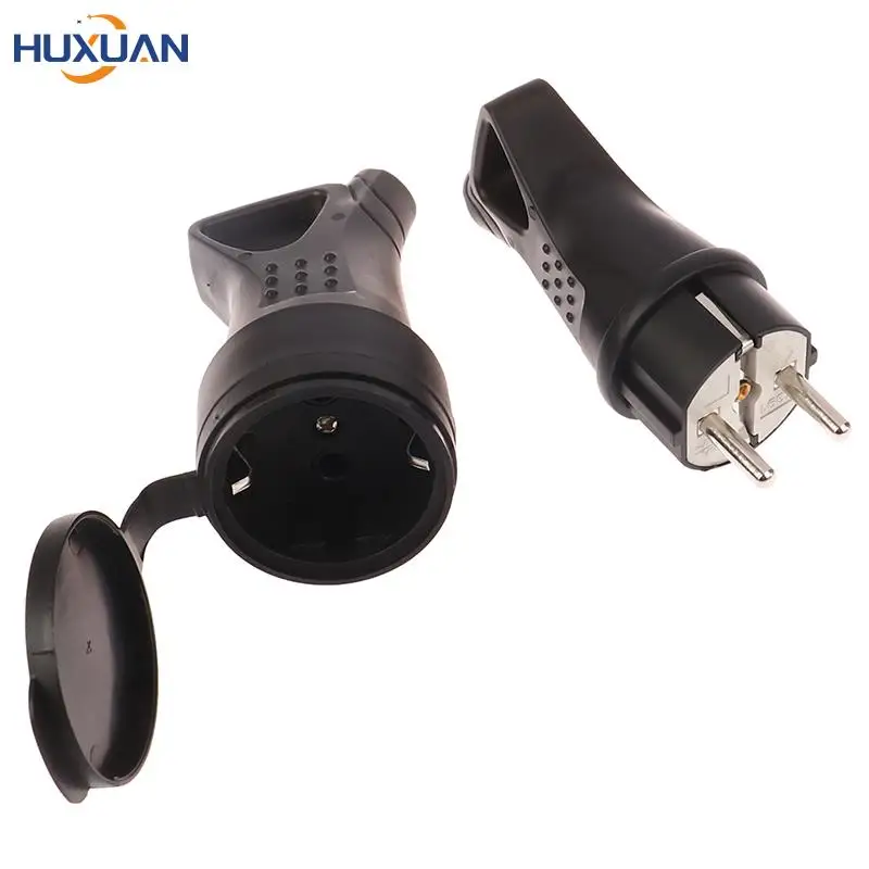 

16A 250V EU Rubber Waterproof Socket Plug Electrial Grounded European Connector With Cover IP54 For DIY Power Cable Cord