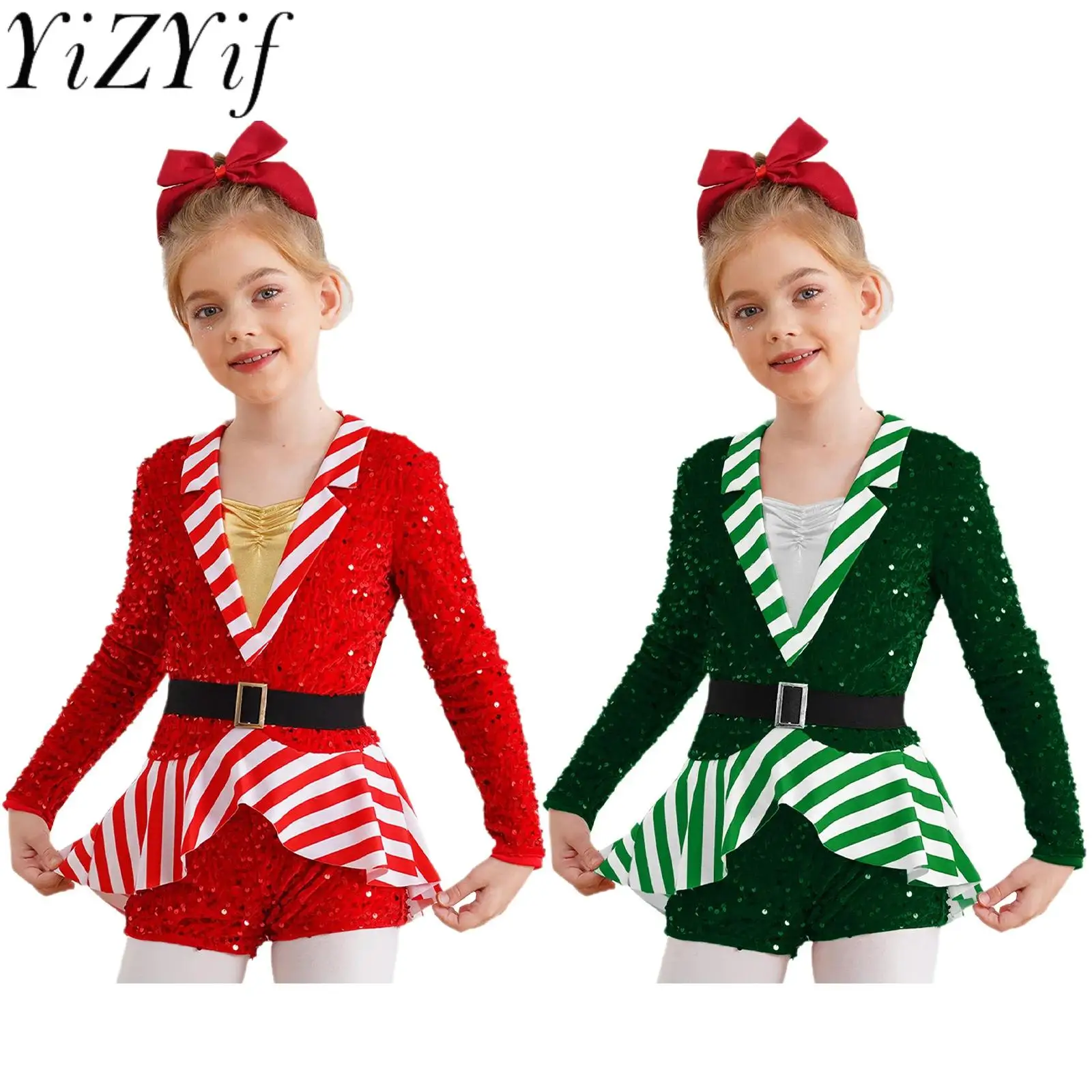 Рождественский наряд для девочек гимнастический купальник с длинными рукавами