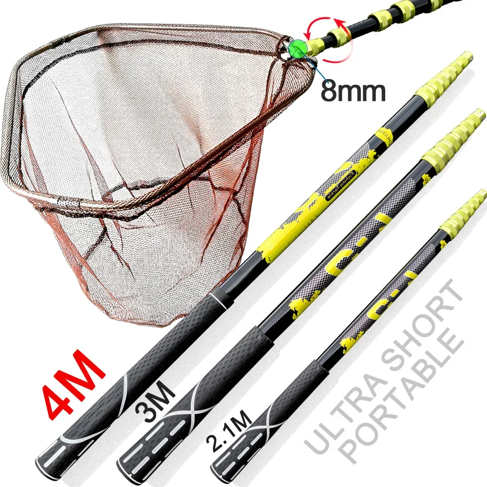 

JOSBY Fishing Hand Net Fly Folding Telescopic High Carbon Ultralight Portable Landing Nets 2.1/3/3.6/4M Carp Fishing Accessorie