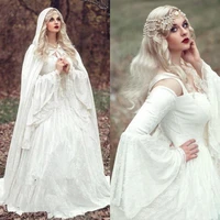 renaissance lace ball gown wedding dresses with cloak plus size vintage bell long sleeve celtic medieval princess bridal gown