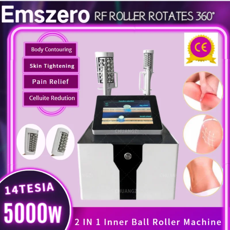 

2023 new DLS-EMSlim 14 Tesla 5000W RF vertical slimming 2-in-1 EMSZERO Plus roller 4 handle lipolysis muscle booster