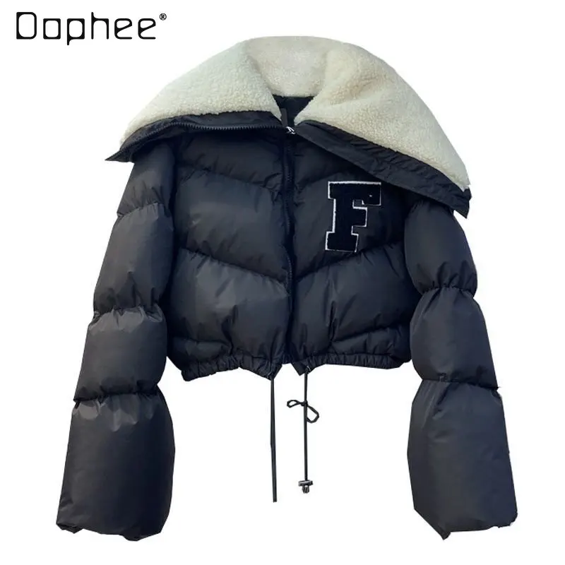 Winter New Design Sense Niche Cotton-Padded Jacket Ladies Large Lapel Black Down Feather Jacket Women's Short Fashion Coat