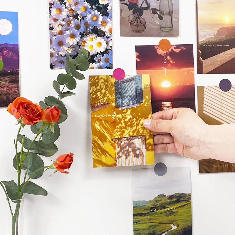 30 шт./компл. Ins скандинавский пейзаж цветы Настенный декор фотокарточные наклейки