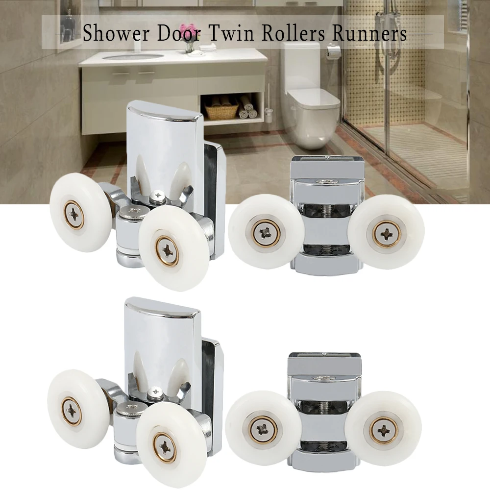 

Набор из 4 роликов для душевой кабины, сменные двухколесные шкивы из цинкового сплава диаметром Колеса 23 мм, верхний и нижний