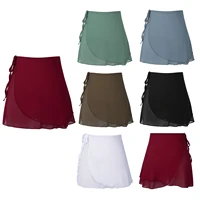 2022 new women lace up chiffon wrap casual skirt dancewear solid color ruffle mini skirt for dance training daily wear