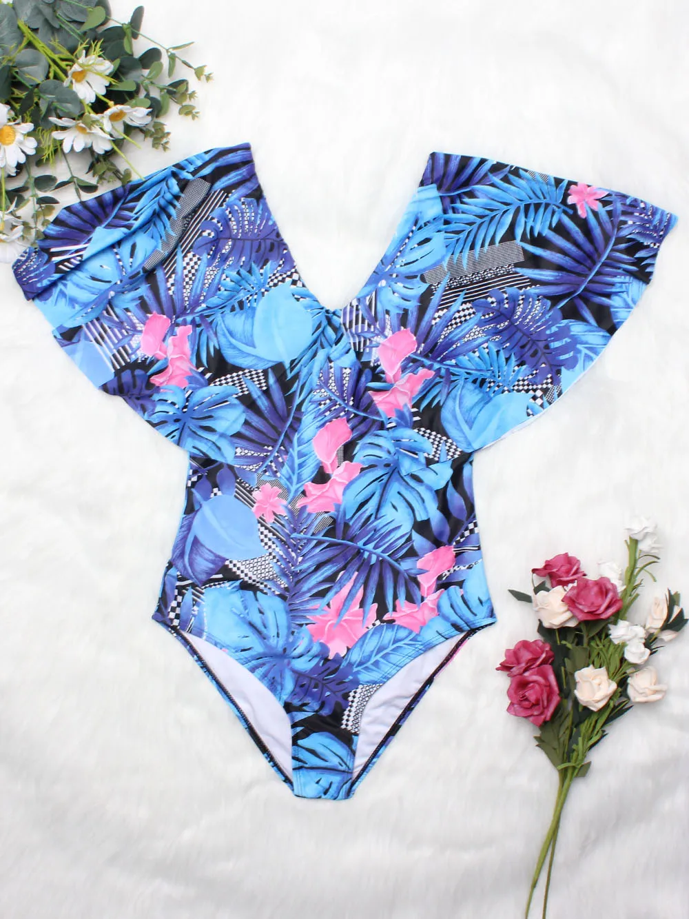 Женский слитный купальник с принтом купальники оборками Женская Уютная пляжная
