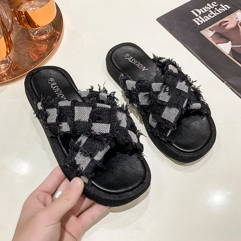 Denim Rome Thick Women Slipper 2023 Summer Platform Heels Casual Sport Beach Ladies Slides Fashion Dress Women Sandals Flip Flop