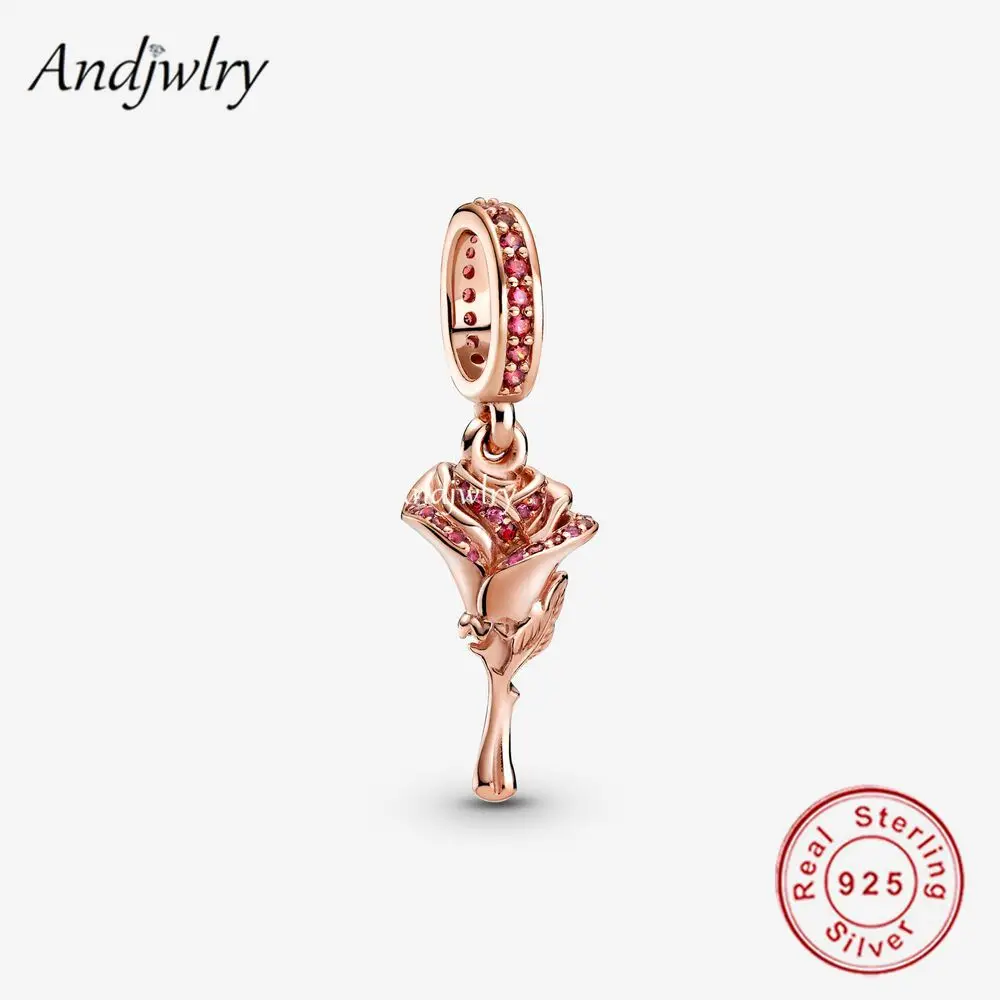 

Fit Bracelet Charms Silver 925 Original Rose Flower Zirconia Bead Bracelet&Bangle Jewelry Berloque
