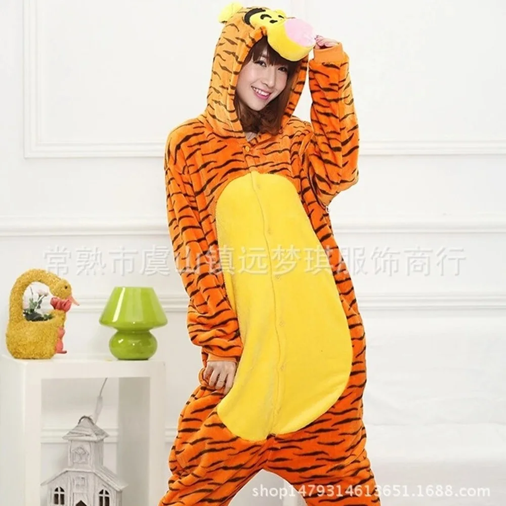 Цельная пижама с тигром и длинными рукавами пижамы мультяшными животными