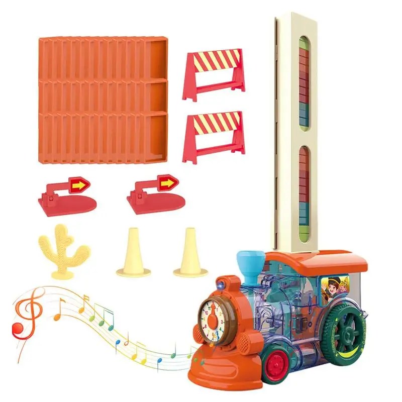 

Domino Train For Kids Domino Rally Electric Train Set STEM Montessori Building Toy With Sound And Light For Boys Girls Birthday