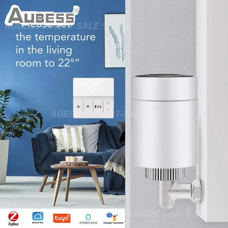 

White Radiator Thermostat Compatible App Control Temperature Control Valve Dual Mode Digital Display Smart Radiator Valve Zigbee