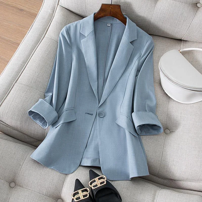 Women Blazer 2023 New Fashion Spring Summer Three-Quarter Sleeve Thin Suits Jacket Ladies Casual Work Blazers Coat Female Tops