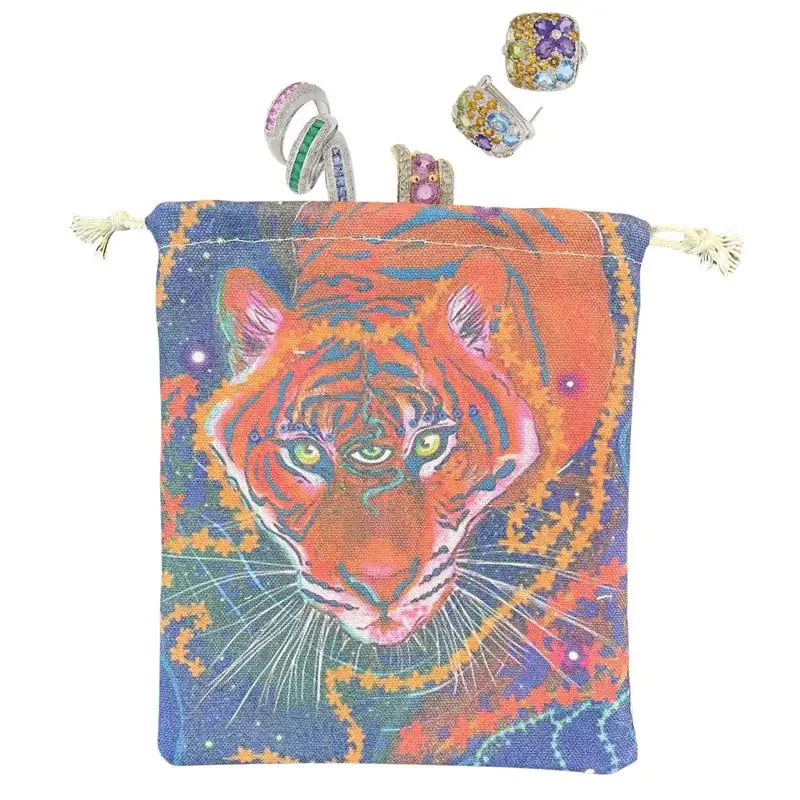 

Tarot Storage Pouch Sturdy Tarot Card Holder Bag Jewelry Pouch Three-Eyed Tiger Pattern Tarot Card Bag For Playing Cards Coins