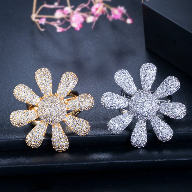 

Sunflower ring full of zircon ring simple and versatile ring 210310-09