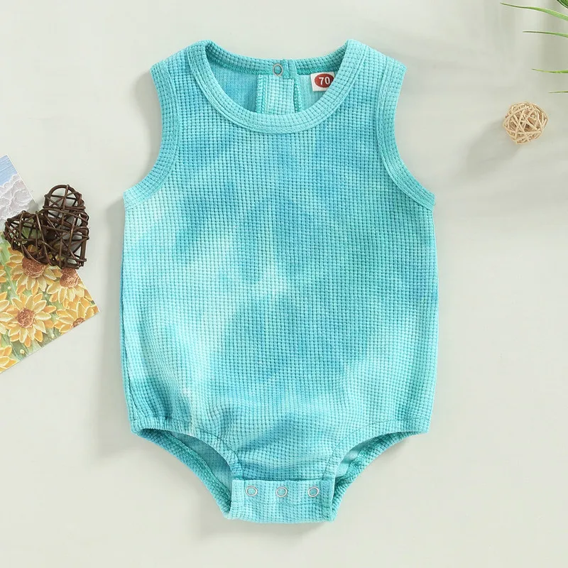 

Newborn Baby Girl Boy Bodysuit Summer Clothes 2023 Tie-dye Sleeveless Waffle Jumpsuit Baby Items Clothing 0 to 24 Months