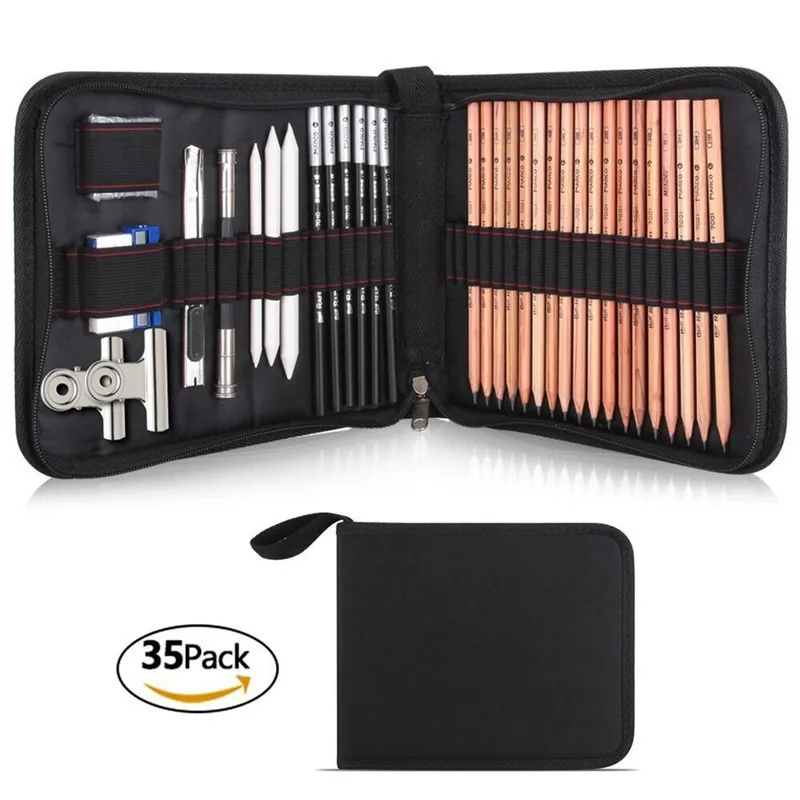 Tanie 35Pcs Sketch Pencil Set Beginner Drawing Kit Color Lead Set Art Supplies Charcoal Pen Wholesale