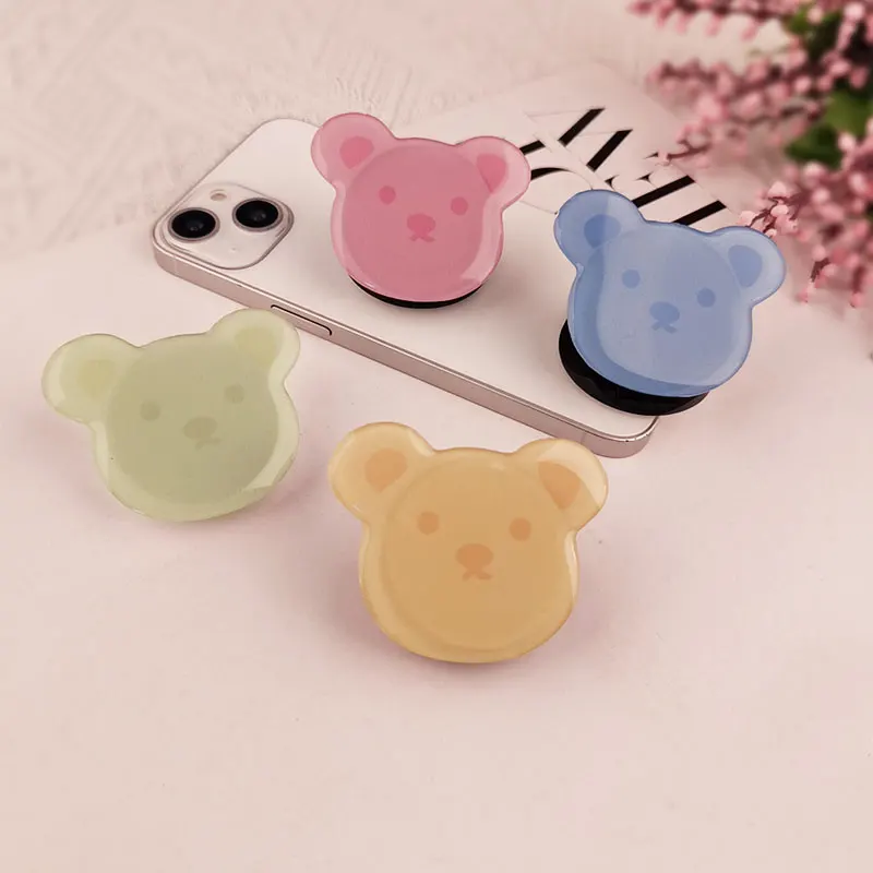 Mobile Phone Buckle Folding Bracket Cartoon Cute Bear Finger Buckle Desktop Multi-functional Telescopic Paste Support Universal
