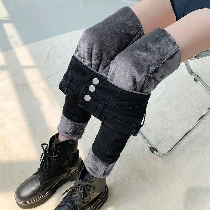Winter Warm Thicken Velvet Jeans Women  Korean Fashiuon High Waist Skinny Leggings Trousers Slim Fit Stretch Pencil Denim Pants