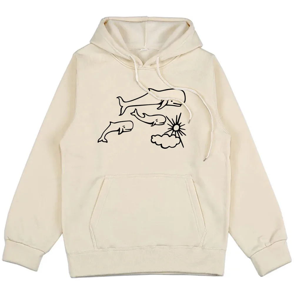 Мужской/женский пуловер с капюшоном принтом в виде Кита и солнца