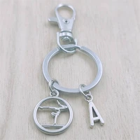 gymnastics girl sport keyring letter car key chain ring lobster clasp initial charm women jewelry accessories pendants metal