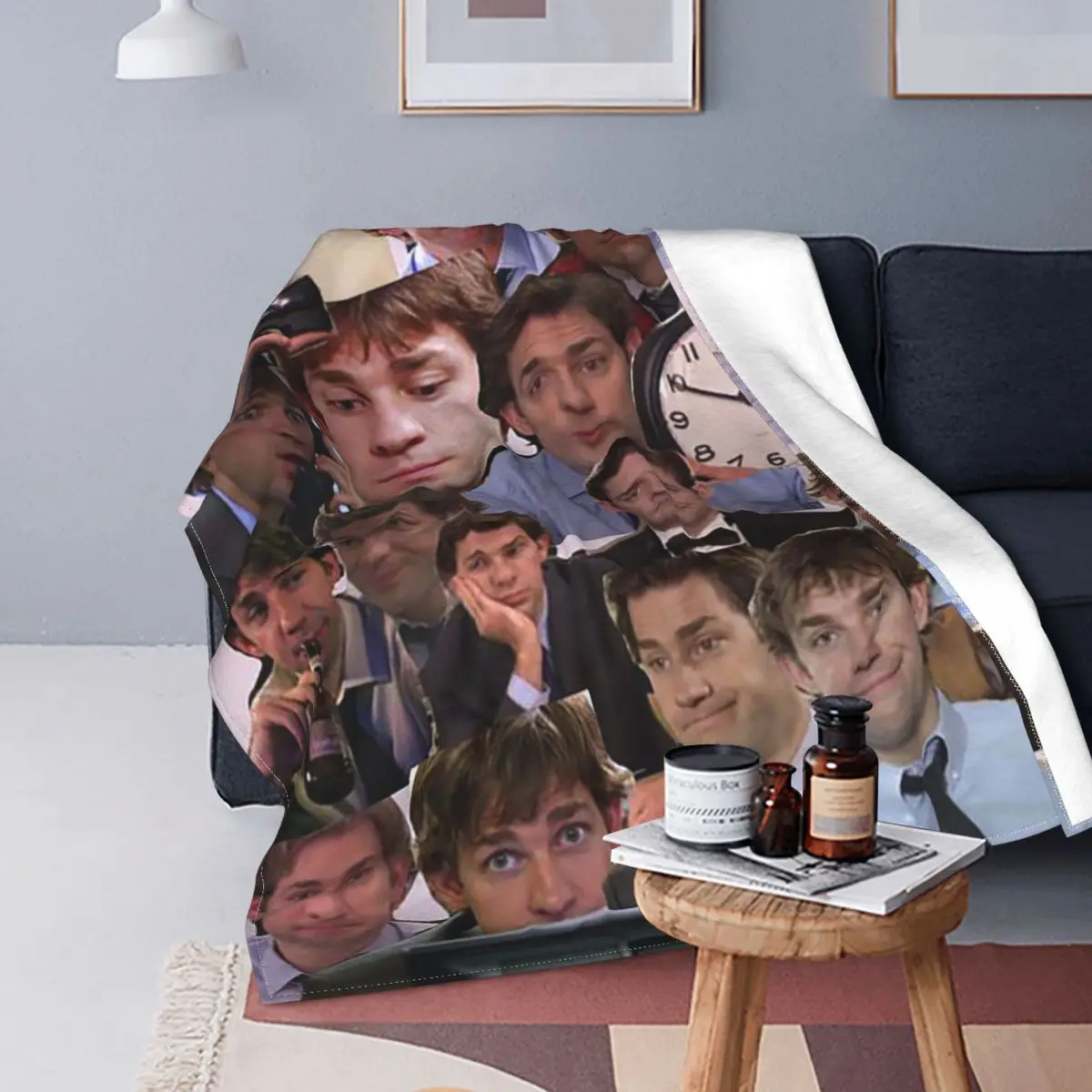 

The Office Knitted Blanket Fleece Jim Halpert Collage Lightweight Throw Blanket for Bedding Couch Bedroom Quilt