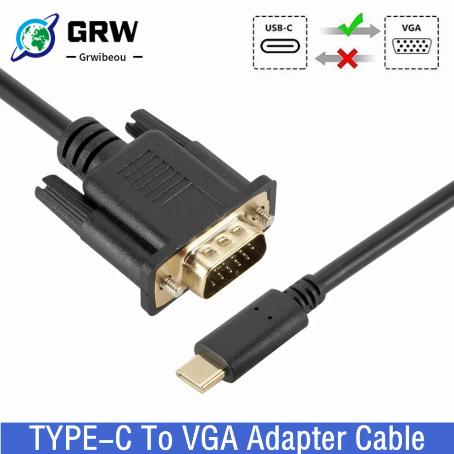 

Grwibeou 1.8M USB C TYPE-C To VGA Adapter Cable 1080P USB 3.1 Male To VGA Male Converter For Laptop UHD External Video Projector