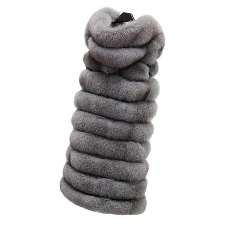 Natural Fur Vest Fox Fur Vest Women's Mid-length Slimming Fox Fur Hoodie Warm Jacket High Quality Fur Coat Raccoon Vest