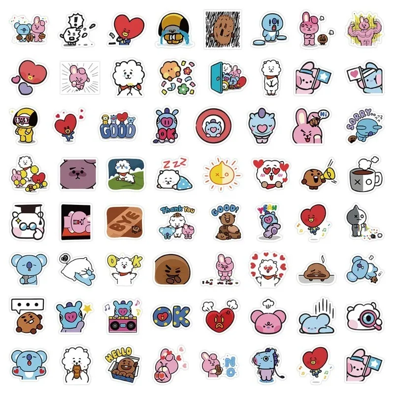 Фото 62 шт. Bt21 популярные аниме Kawaii TATA KOYA ПВХ наклейки мультфильм Diy чехол для мобильного телефона холодильник чашка воды декоративная наклейка №2