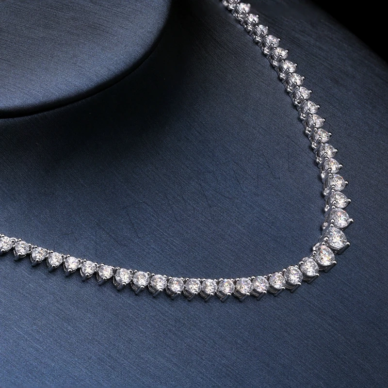 

CADERMAY Silver925 Hiphop Tennis Necklace Graduated Round Moissanite Diamond Chain Fine Jewelry for Women Girls Gifts