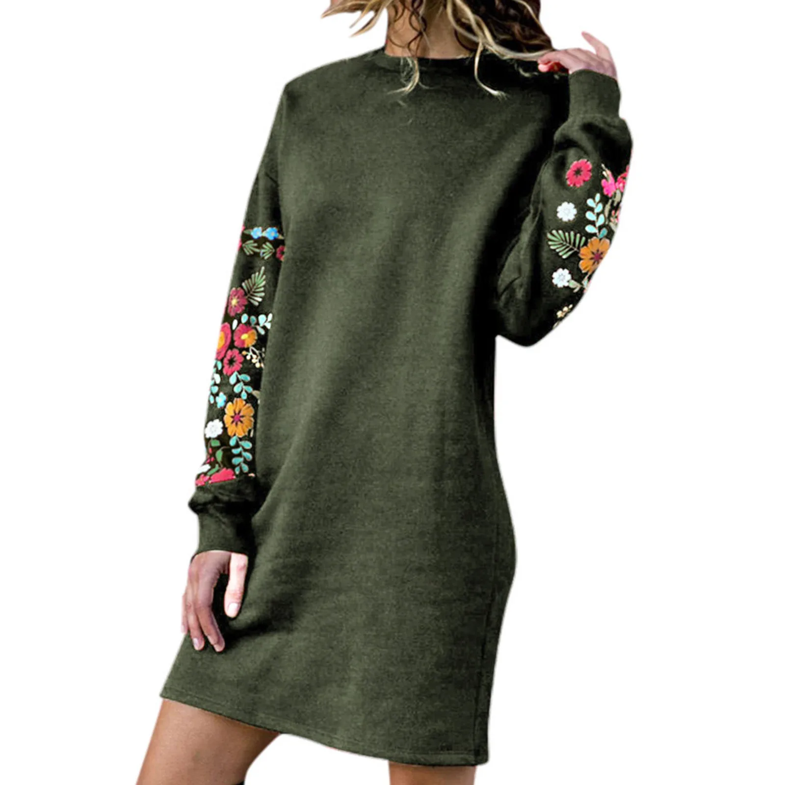 

Autumn Floral Embroidery Winter Women Mini Dress Long Sleeve Casual Sweatshirt Outwear Warm Elegant Party Dresses Vestidos Xmas