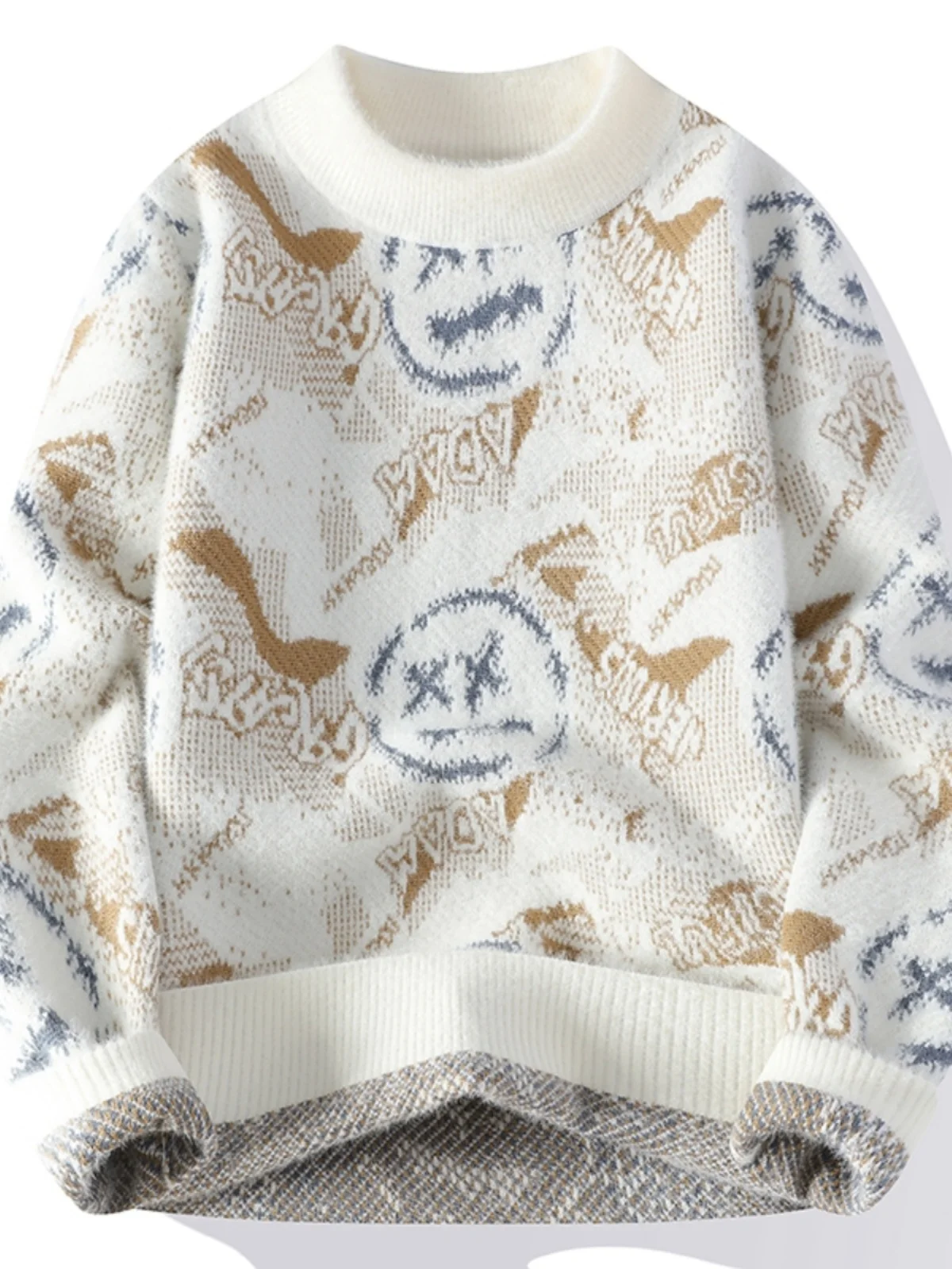 Осенне-зимний свитер с высоким воротником мужской подростковый на флисовой