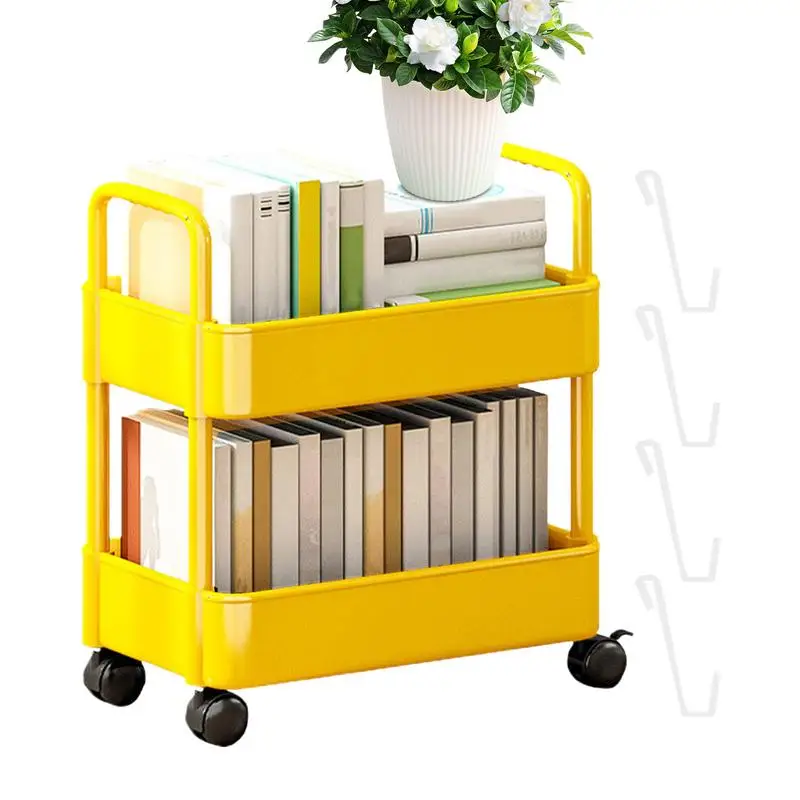 Стеллаж для хранения книг 2-уровневая передвижная полка обеденной тележки в