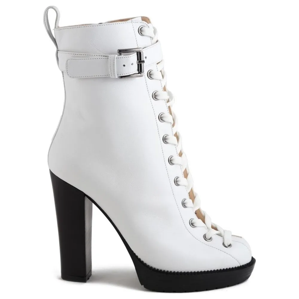 

Dorlie Elis White Leather Zipper Female High-Heeled Boots