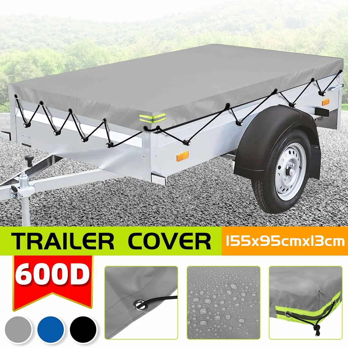 

155x95x13cm 600D Waterproof Camping Trailer Tent Cover Dust-proof Anti-UV Shelter Roof Canopy For Camper Van