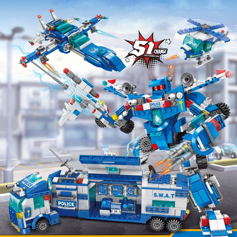 

700Pcs City SWAT Police Headquarters Truck Car Robot Toy Building Blocks Sets Kit Bricks Educational Toys for Children