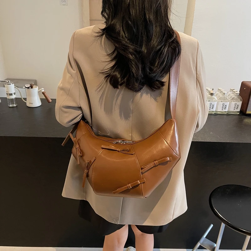 Женская модная сумка через плечо из искусственной кожи с бантом на молнии в форме