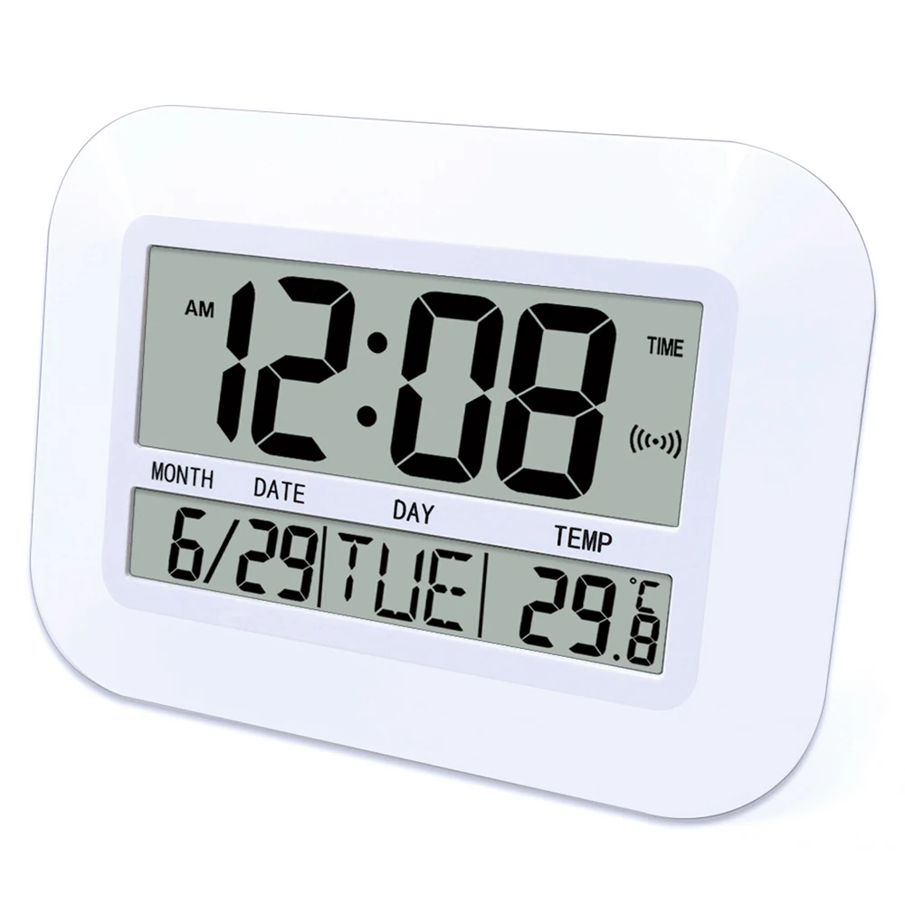 Battery Operated Simple Large Lcd Alarm Clock Temperature Calendar Date Day For Home Office