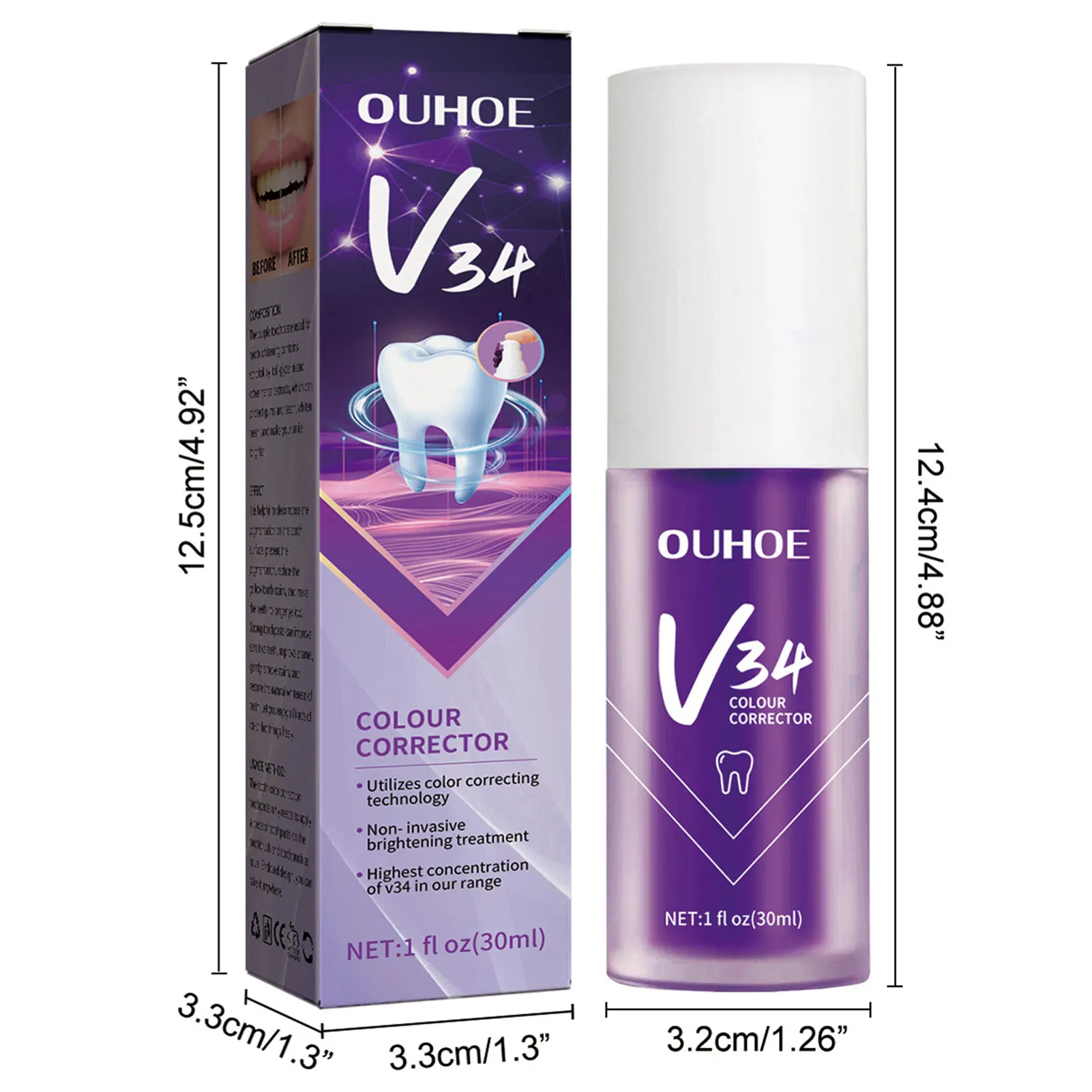 

30ml Teeth Whitening Toothpaste Oral Health Care Toothpaste Mousse Sensitivity Relief and Cavity Protection